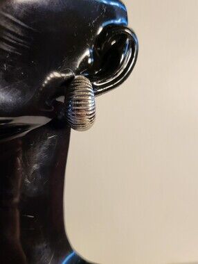 Monet Pierced Earrings Silver Tone Ribbed Hoop